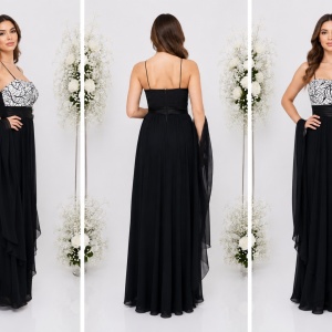 Rochie eleganta, design modern, croiala evazata, nuanta negru-alb - Img 3