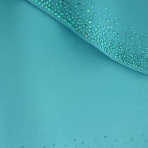Rochie eleganta din material elastic si voal lejer aplicat, turcoaz - Img 6