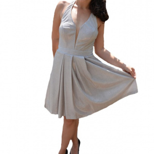 Rochie eleganta Ermine, textura cu fir de lurex ,nuanta de auriu - Img 1