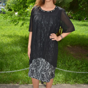 Rochie eleganta Kayla cu aplicatii de margele,nuanat de negru - Img 2