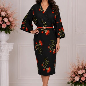 Rochie eleganta ,nuanta neagra si imprimeu cu flori