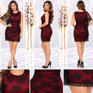 Rochie eleganta, suprapunere de dantela, neagra-rosie - Img 2