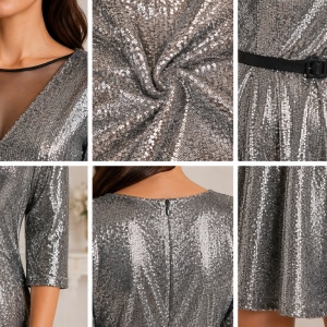 Rochie eleganta Tava cu sclipici,argintiu - Img 3