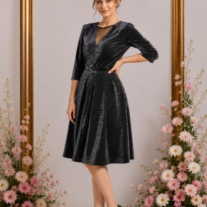 Rochie eleganta Tava,cu sclipici,negru-argintiu