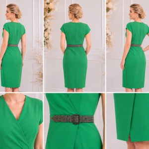 Rochie elegantă verde petrecută, cu curea decorativă cu strasuri - Img 2