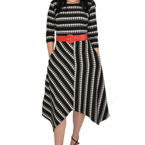 Rochie eleganta Zoey model cu dungi pepit,decolteu la baza gatului,model evazat,nuanta negru - Img 1