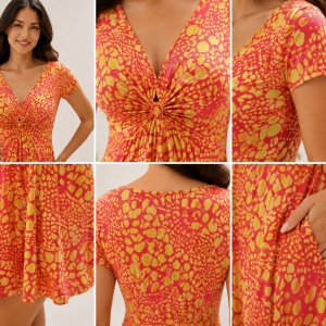 Rochie Eleonor, imprimeu molecular, nuanta de fuchsia - Img 3