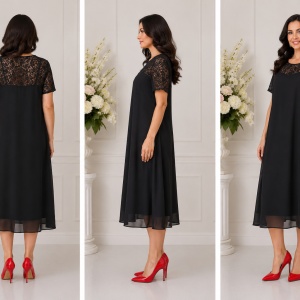 Rochie fashion cu voal larg si dantela cu paiete, nuanta neagra - Img 2