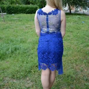 Rochie fashion de ocazie, albastra, model scurt, design rafinat - Img 4