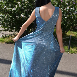 Rochie fashion de ocazie, model lung in nuanta de albastru - Img 6