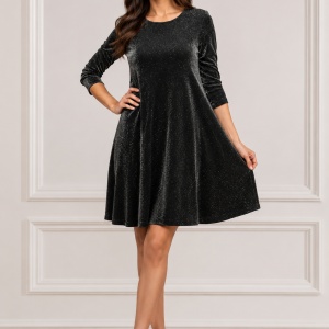 Rochie fashion in nuanta de argintiu lucios cu croi lejer usor evazat