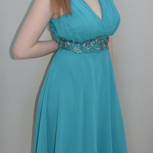 Rochie fashion, nuanta de turcoaz, design interesant - Img 3