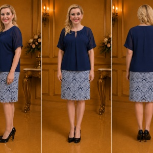 Rochie feminina, din voal bleumarin-alb, masura mare - Img 3