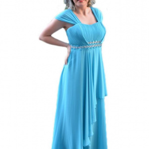 Rochie in nuanta de turcoaz, maneca scurta, paiete fine - Img 1
