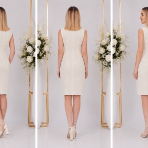 Rochie Ladonna,imprimeu cu flori,dantelat,nuanta de bej - Img 2