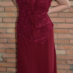 Rochie lunga de seara cu aspect de costum de nuanta marsala - Img 6