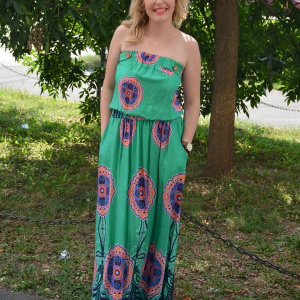 Rochie lunga de vara, culoare rosu-bleumarin - Img 3