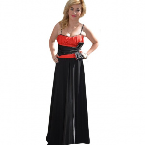 Rochie lunga, eleganta, de culoare neagra, cu top rosu - Img 1