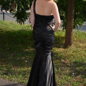 Rochie lunga. eleganta, saten negru, model tip sirena, one-shoulder - Img 5
