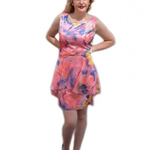 Rochie moderna, cu imprimeu floral spectaculos de colorat - Img 1