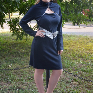 Rochie moderna, de culoare bleumarin, design deosebit - Img 5