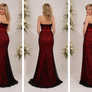 Rochie moderna de seara, de culoare rosie, model lung cu trena - Img 3