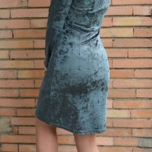 Rochie moderna de toamna-iarmna, verde, decupaj deosebit la bust - Img 6