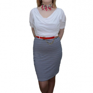 Rochie moderna, nuanta de bleumarin-alb, design dungat - Img 1