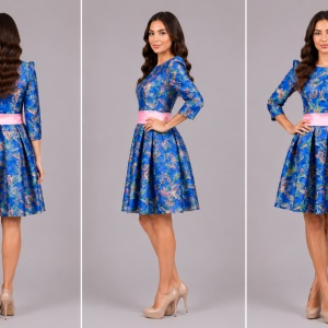 Rochie moderna, nuanta de bleumarin, curea lata in talie - Img 3
