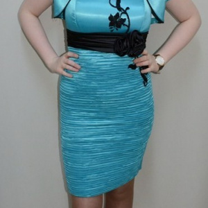 Rochie mulata, nuanta de turcoz, design floral fashion - Img 2