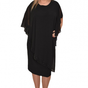 Rochie neagra Sigrid cu aplicatii de strasuri pe voal