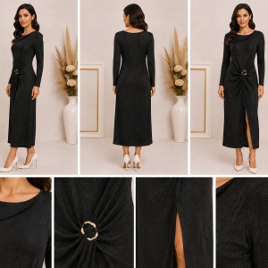 Rochie neagra Sigrid cu catarama eleganta in talie - Img 2