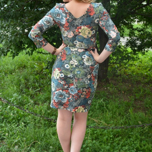 Rochie office, cu flori multicolore de toamna - Img 4
