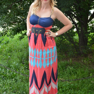 Rochie rafinata de tineret, model lung cu imprimeu multicolor - Img 2