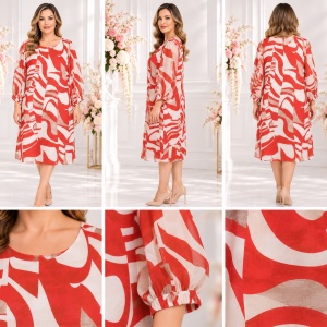 Rochie rafinata din material fin , nuanta de rosu-crem - Img 2