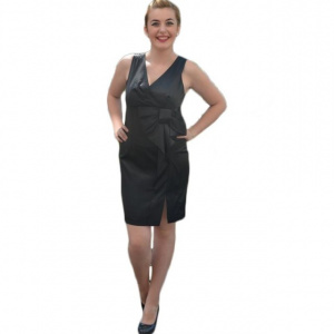 Rochie rafinata, din saten negru, cu design discret dar de efect - Img 1