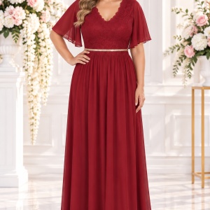 Rochie rafinata masura mare, nuanta marsala cu cristale in talie