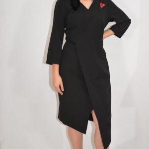 Rochie rafinata Mila cu crepeu in fata,model asimetric,nuanta negru - Img 3