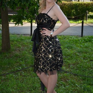 Rochie rafinata, neagra cu inserti de paiete auri - Img 3