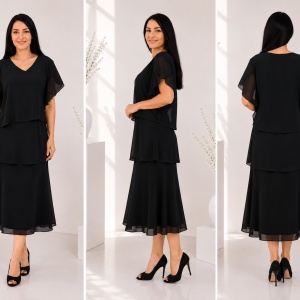 Rochie rafinata, neagra cu volanase asimetrice si strasurii - Img 3