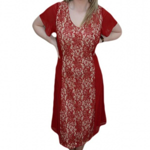 Rochie rafinata, nuanta marsala, decolteu in V, dantela fina - Img 1
