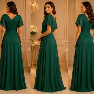 Rochie rafinata Raelynn din satin fin ,nuanta de verde - Img 2