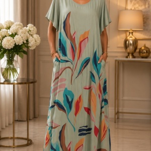 Rochie rafinata Raelynn, nuanta de kaki cu design floral