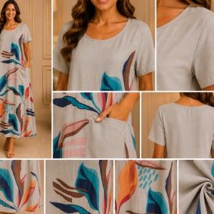 Rochie rafinata Raelynn, nuanta de nisipiu cu design floral - Img 2