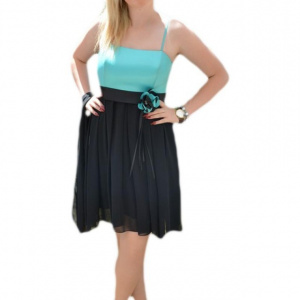 Rochie rafinata, scurta, bicolore , negru-turcuaz - Img 1