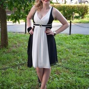 Rochie scurta de ocazie,bicolora negru-alb - Img 2