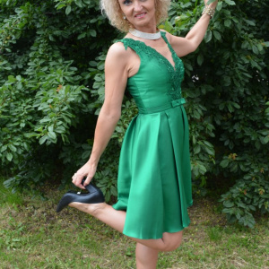 Rochie scurta de seara cu aplicatii de dantela, nuanta de verde - Img 3