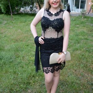 Rochie scurta de seara din tul si dantela, de culoare neagra - Img 2
