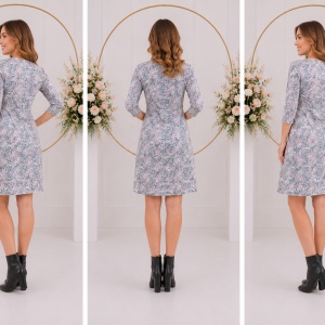 Rochie sexi, imprimeu floral deosebit, model scurt, nuante de gri - Img 2