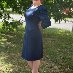 Rochie shic, de culoare bleumarin, midi - Img 3